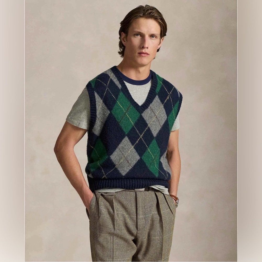 Lord & Taylor Men's Vintage Classic Argyle Sweater Vest XL Lambswool Casual Golf
